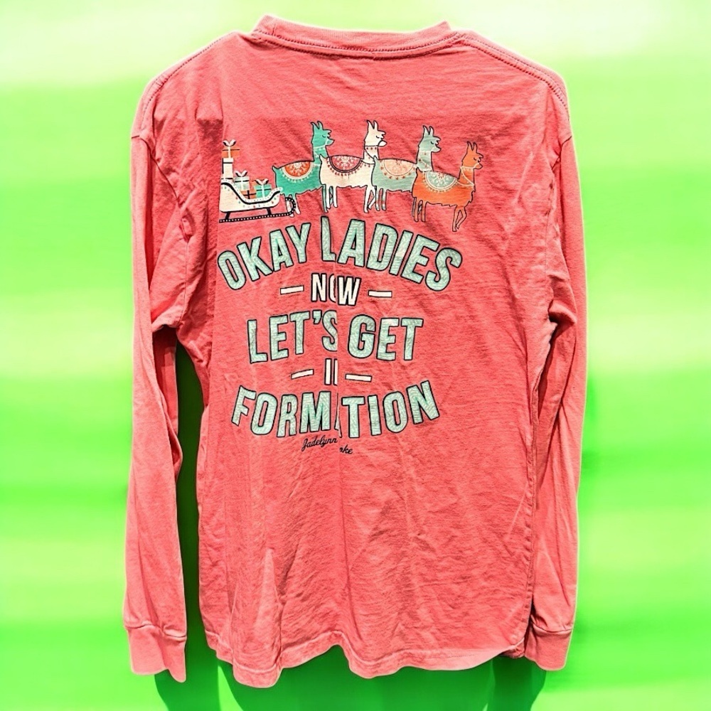 Jadelynn brook pink Graphic Long Sleeve Shirt with Llama Design MEDIUM